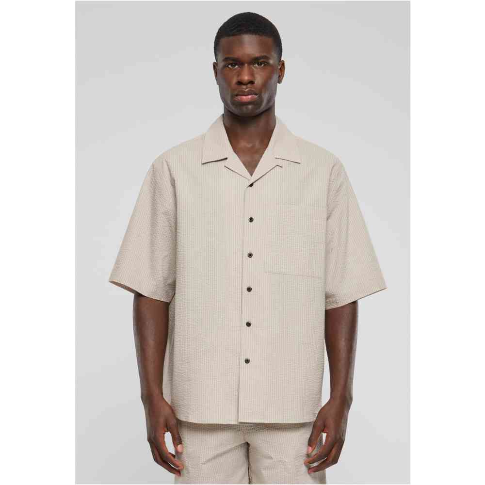 Urban Classics - Relaxed Seersucker Short Sleeve Shirt - Grey
